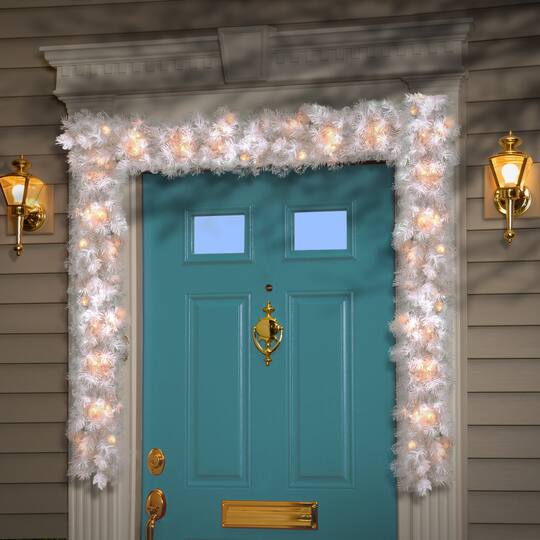 9’ x 10" Pre-lit Wispy Willow White Artificial Christmas Garland with 50 Clear Lights